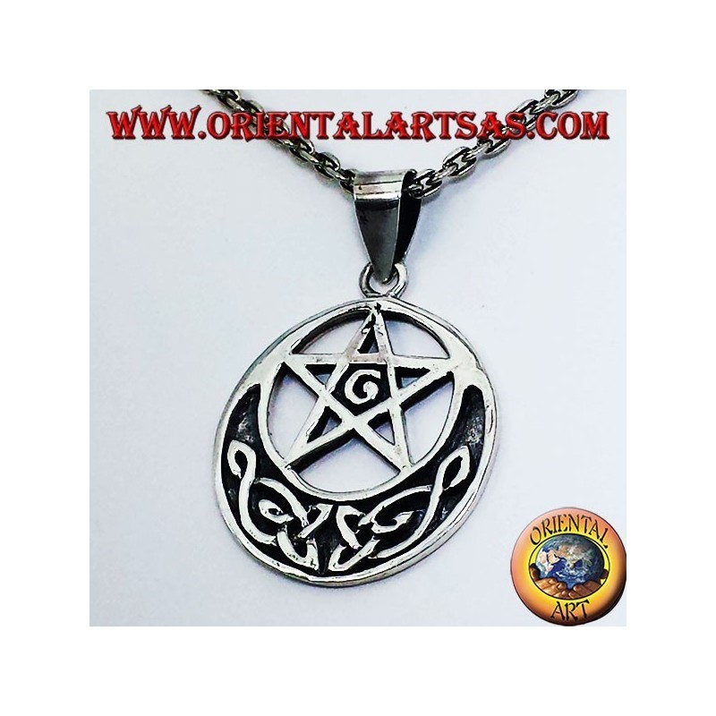 Silber Anhänger, Pentagramm mit G und keltische Knoten