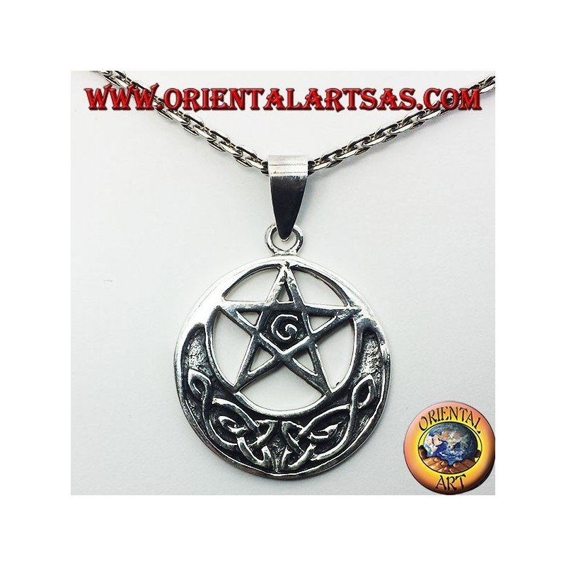 Silber Anhänger, Pentagramm mit G und keltische Knoten