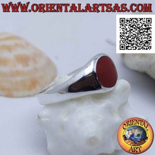 Bague en argent lisse légèrement arrondie avec cornaline ronde 8 Ø en fil borbo
