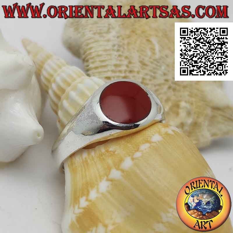 Aro de plata liso ligeramente redondeado con cornalina de alambre de borbo redondo 8 Ø