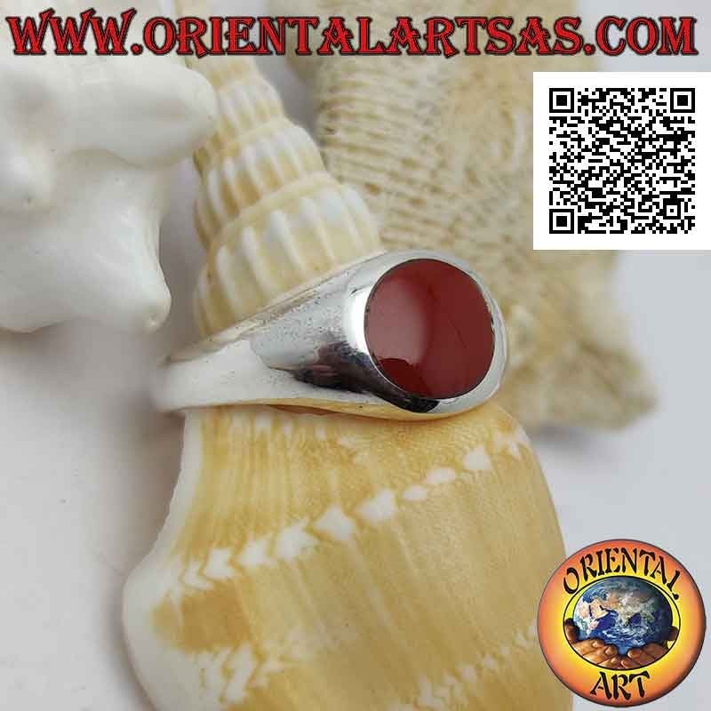 Bague en argent lisse légèrement arrondie avec cornaline ronde 8 Ø en fil borbo