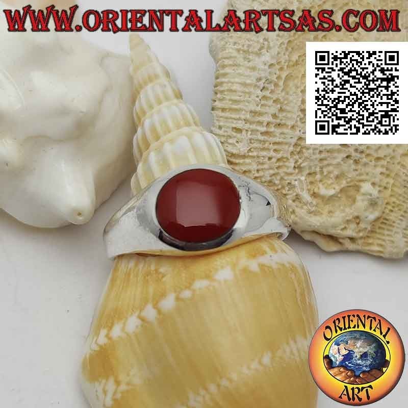 Aro de plata liso ligeramente redondeado con cornalina de alambre de borbo redondo 8 Ø