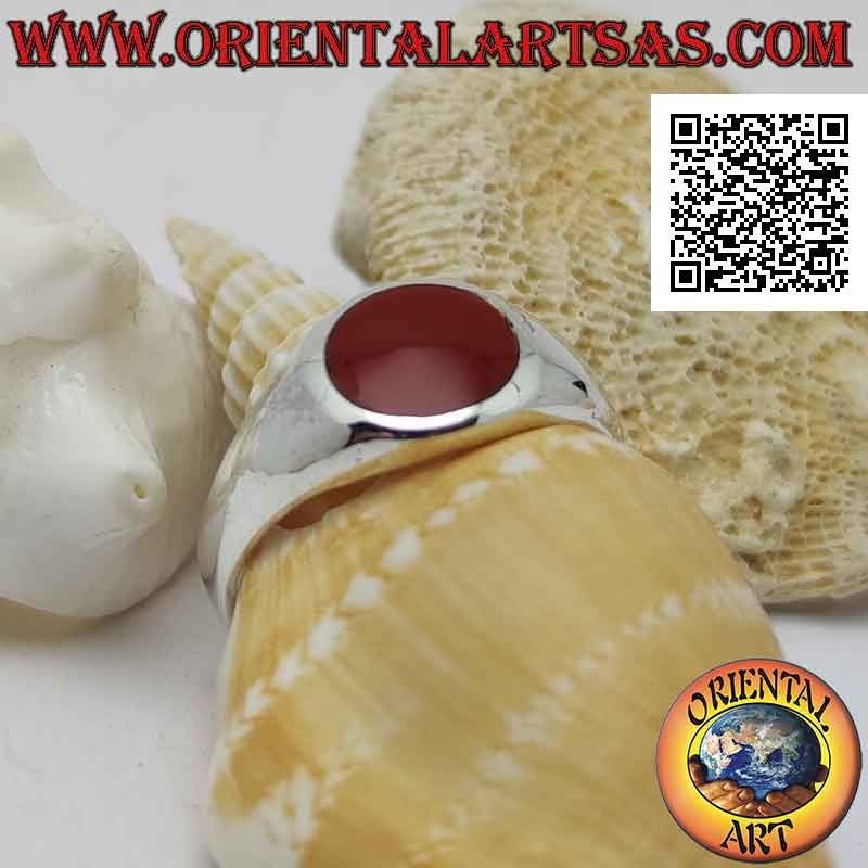 Aro de plata liso ligeramente redondeado con cornalina de alambre de borbo redondo 8 Ø