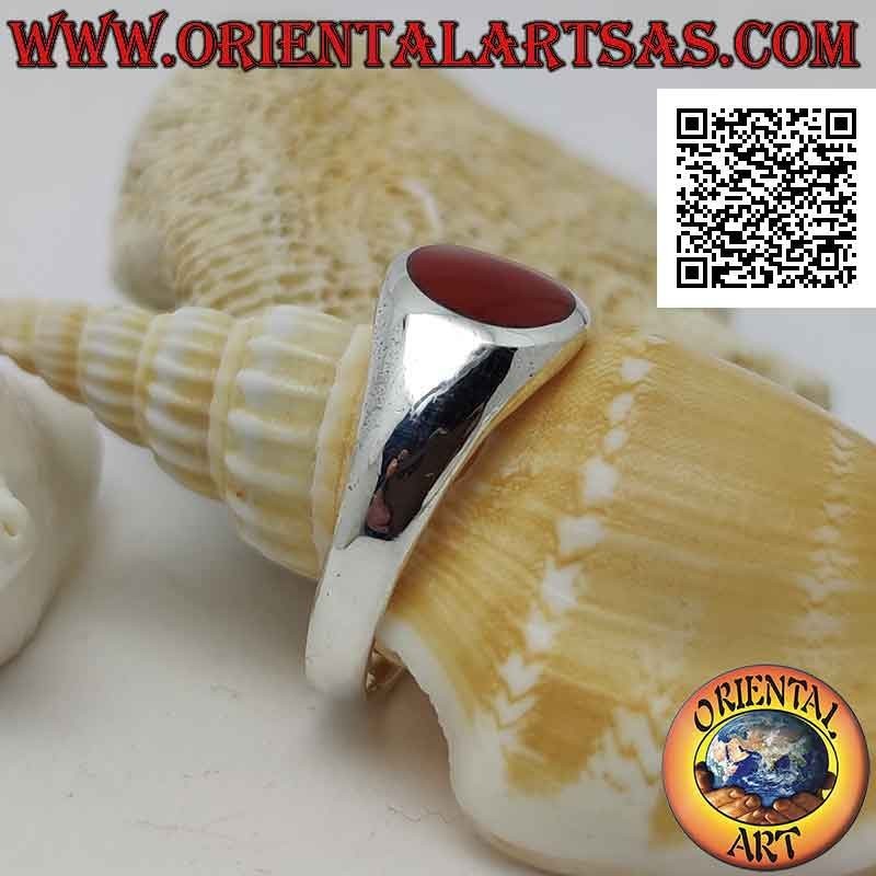 Aro de plata liso ligeramente redondeado con cornalina de alambre de borbo redondo 8 Ø