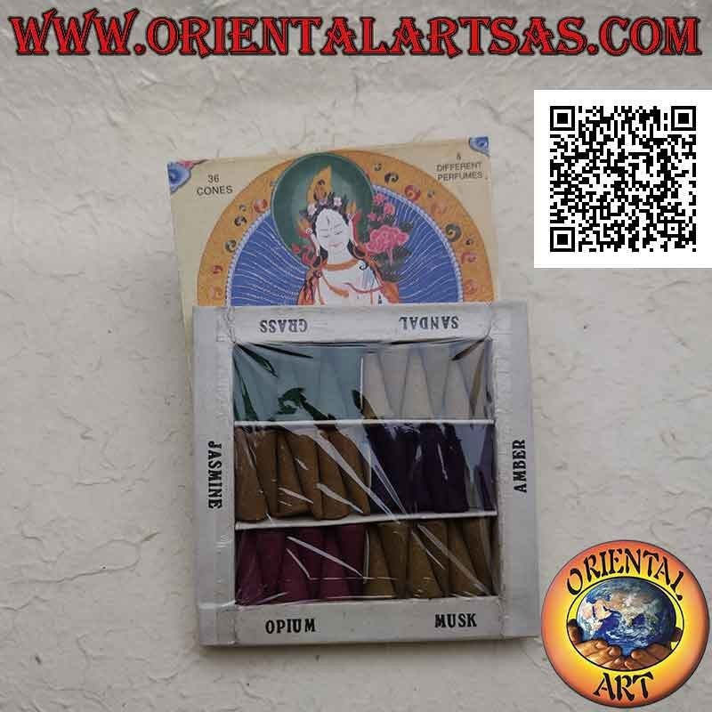 Incienso conos, 36 piezas divididas en 6 fragancias diferentes