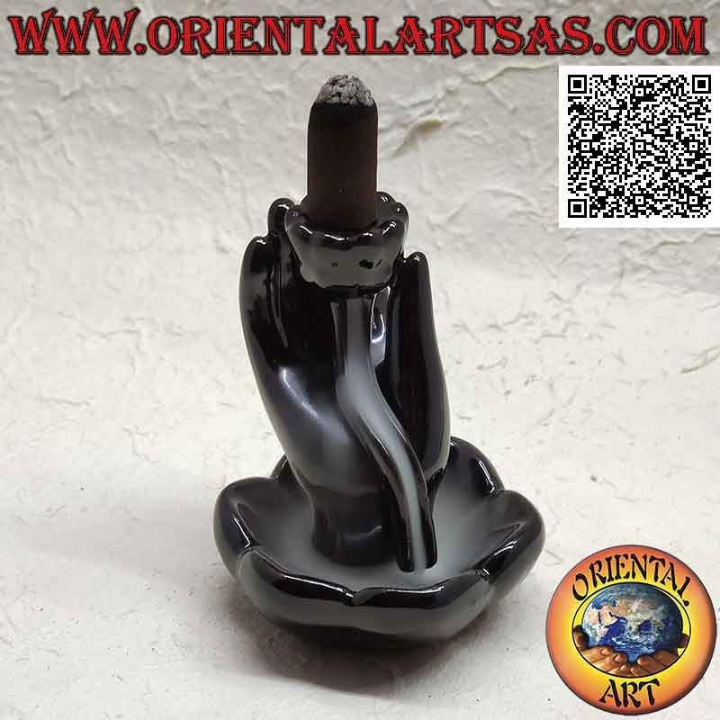 Bruciatore per incensi a cono "mano di Buddha nel fiore di loto" per effetto cascata di fumo, in ceramica