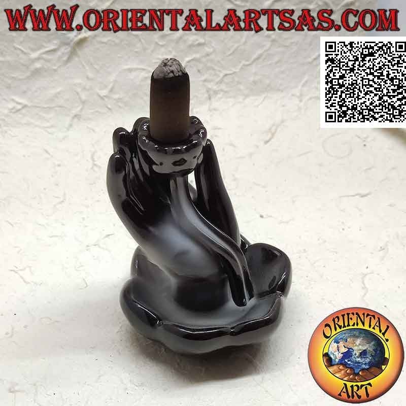 Weihrauchbrenner "Buddhas Hand in Lotusblume" für kaskadierenden Raucheffekt aus Keramik