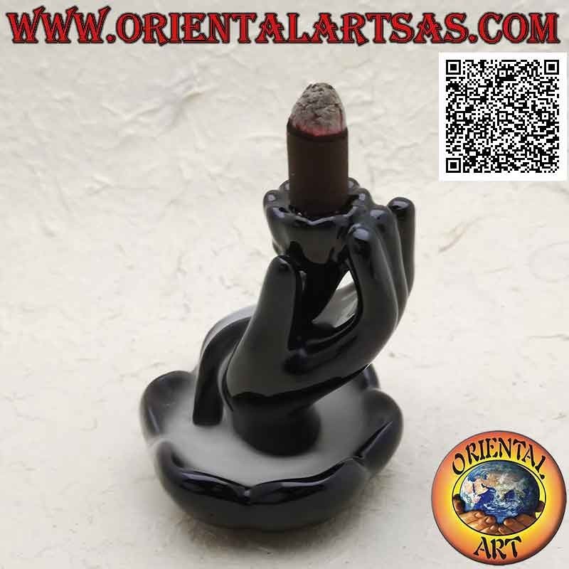 Bruciatore per incensi a cono "mano di Buddha nel fiore di loto" per effetto cascata di fumo, in ceramica