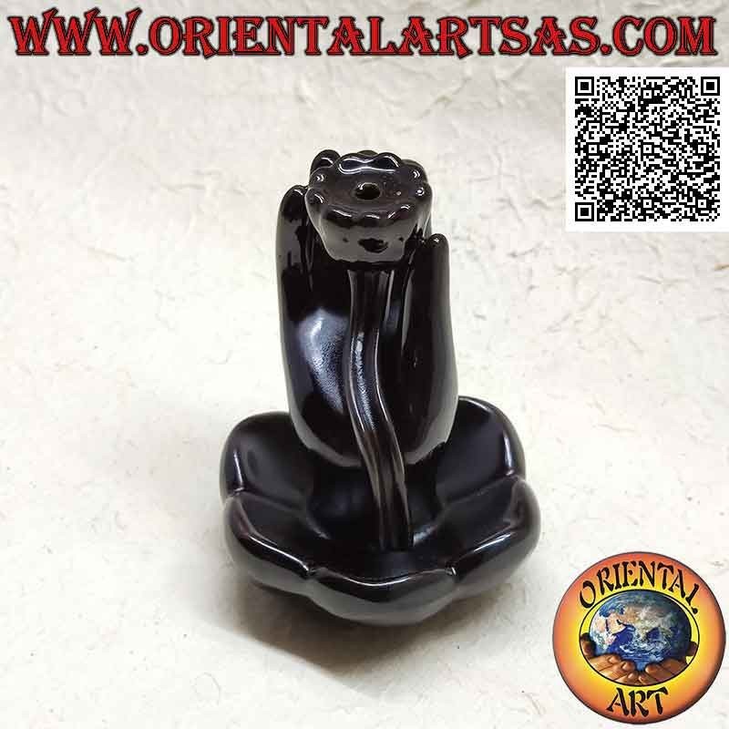 "Buddha's hand in lotus flower" cone incense burner for cascading smoke effect, in ceramic
