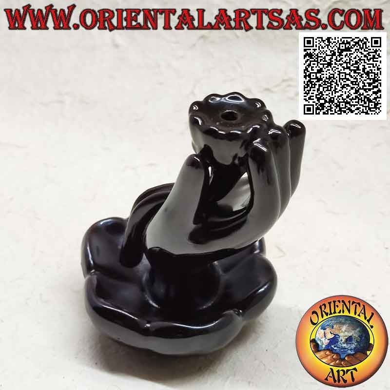 Bruciatore per incensi a cono "mano di Buddha nel fiore di loto" per effetto cascata di fumo, in ceramica