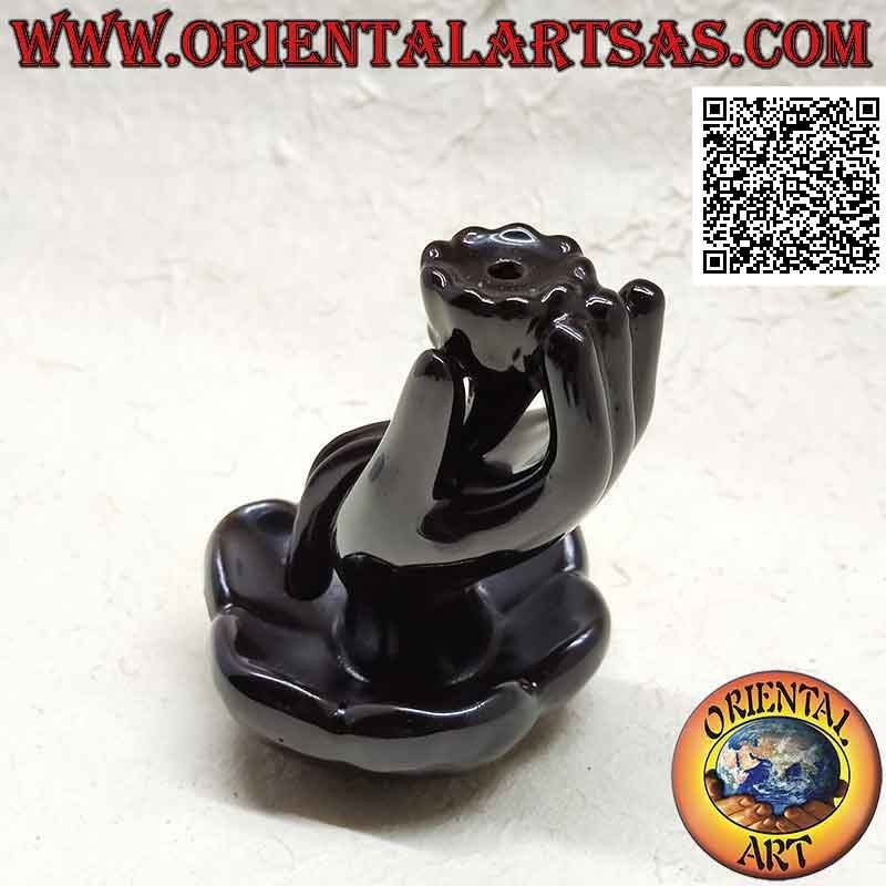 Bruciatore per incensi a cono "mano di Buddha nel fiore di loto" per effetto cascata di fumo, in ceramica