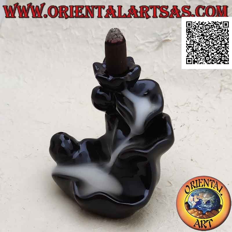 Bruciatore per incensi a cono a forma di fontana di foglie per effetto cascata di fumo, in ceramica