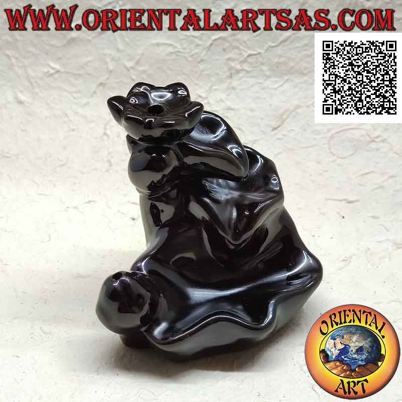 Cone shaped incense burner in the shape of a fountain of leaves for cascading smoke effect, in ceramic