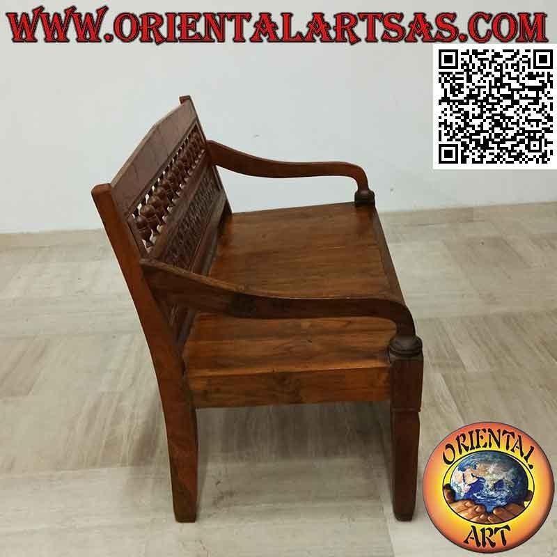 Panca antica con fiori intagliata a mano in legno di teak