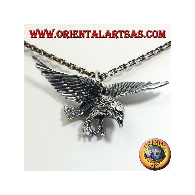 silver pendant, three-dimensional eagle
