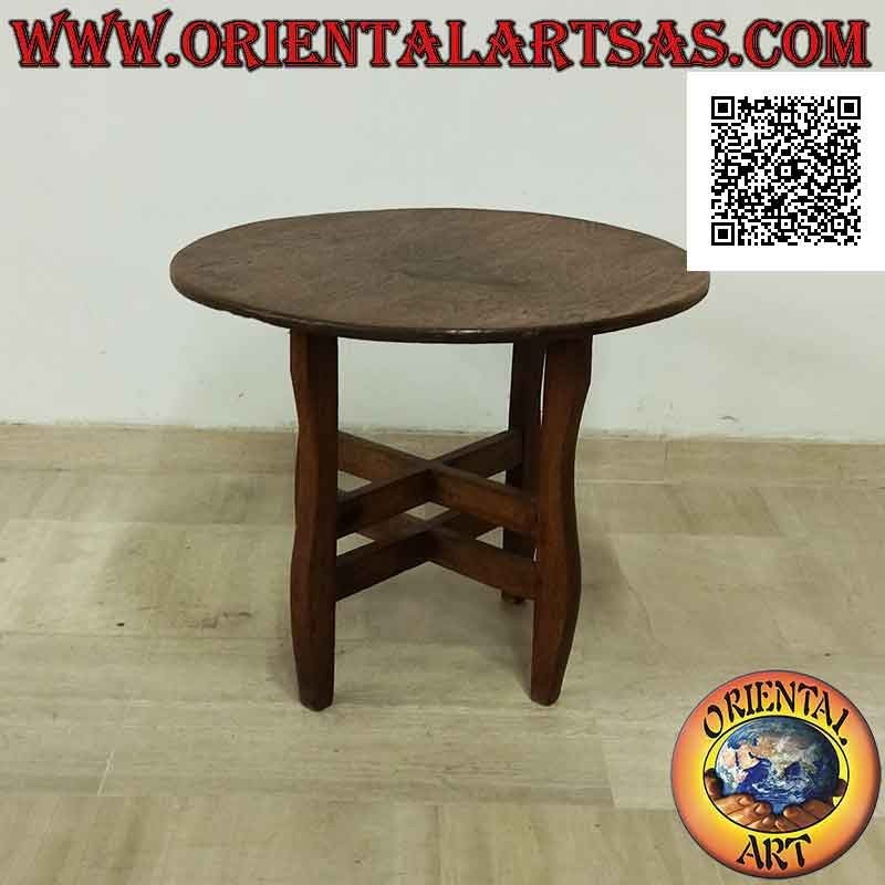 Round table with four legs (single piece top) in antique teak wood (70 cm Ø)