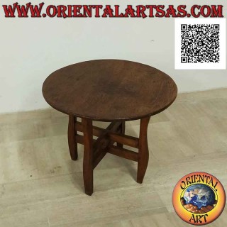Mesa redonda con cuatro patas (tablero de una sola pieza) en madera de teca antigua (70 cm Ø)