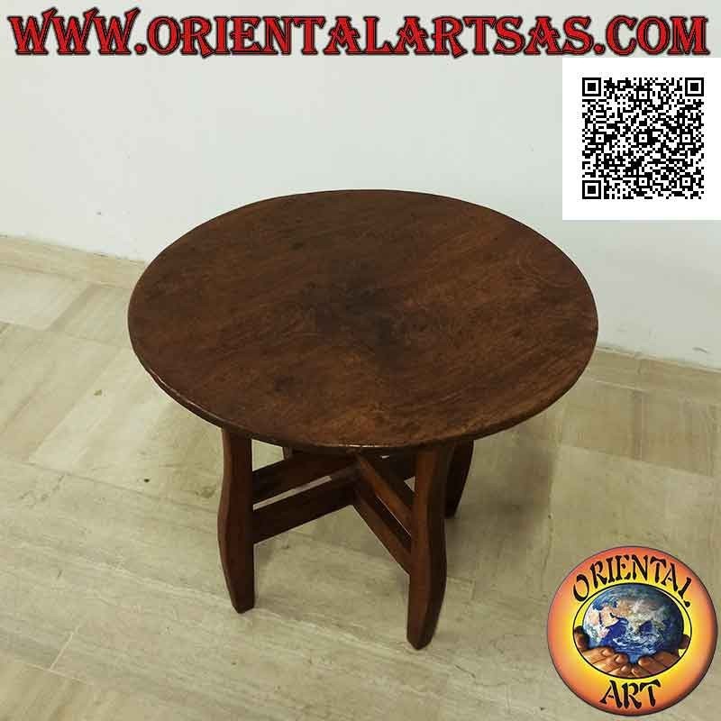 Table ronde à quatre pieds (plateau monobloc) en bois de teck ancien (70 cm Ø)