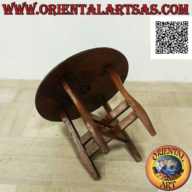 Mesa redonda con cuatro patas (tablero de una sola pieza) en madera de teca antigua (70 cm Ø)