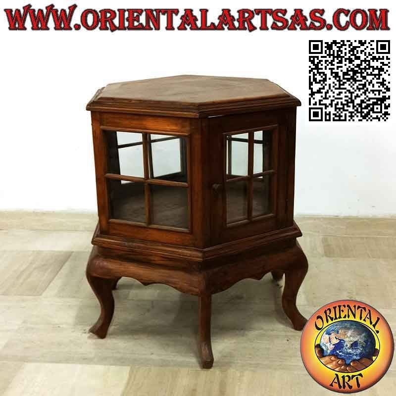 Vitrina hexagonal (estilo barra) en madera de teca