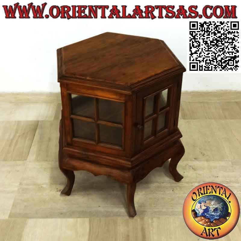 Vetrinetta esagonale (stile bar) in legno di teak