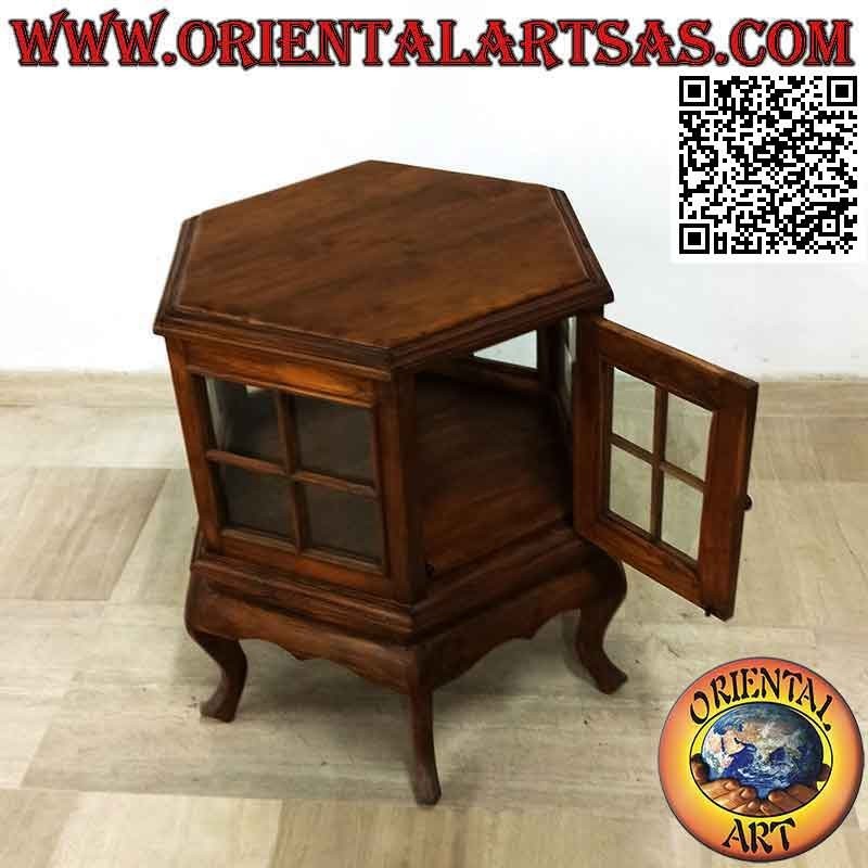 Vetrinetta esagonale (stile bar) in legno di teak
