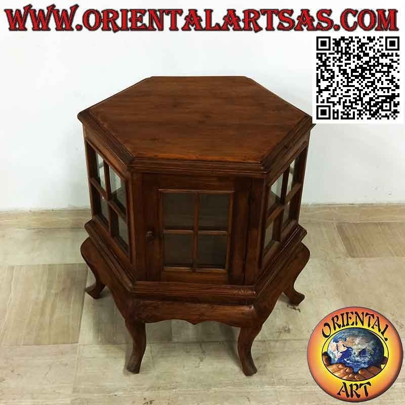 Sechseckige Vitrine (Bar-Stil) aus Teakholz