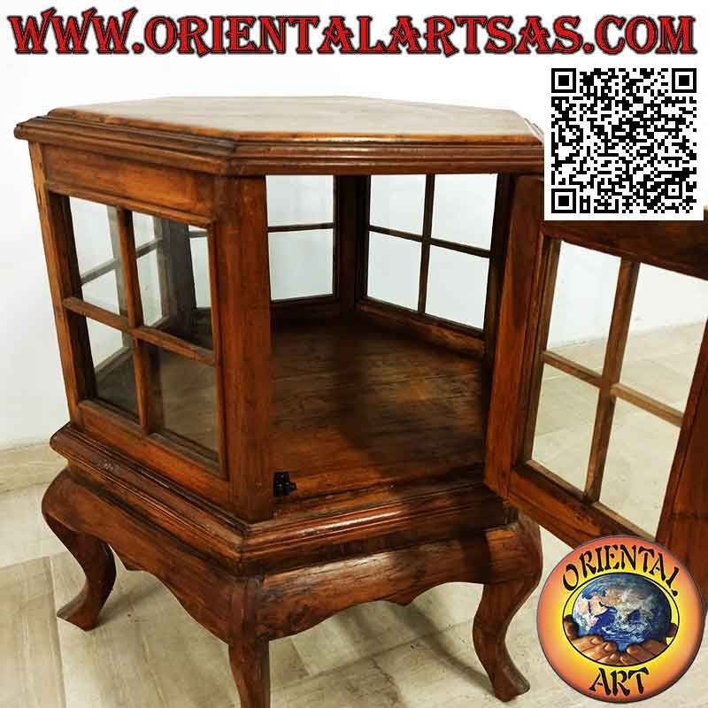Vetrinetta esagonale (stile bar) in legno di teak