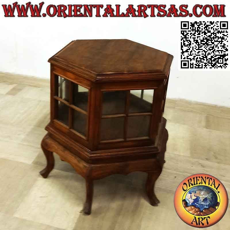 Vitrina hexagonal (estilo barra) en madera de teca