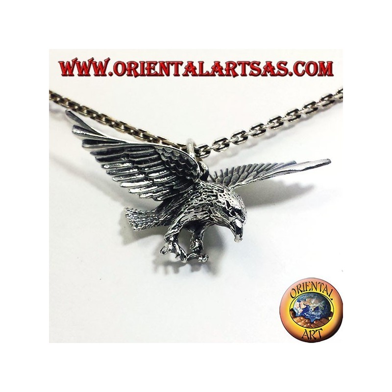 silver pendant, three-dimensional eagle