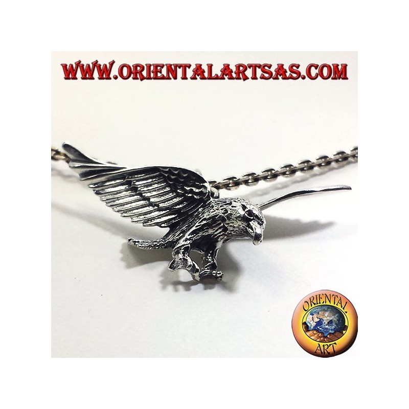 silver pendant, three-dimensional eagle