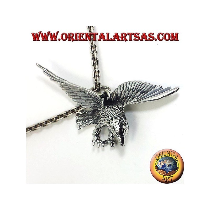 silver pendant, three-dimensional eagle