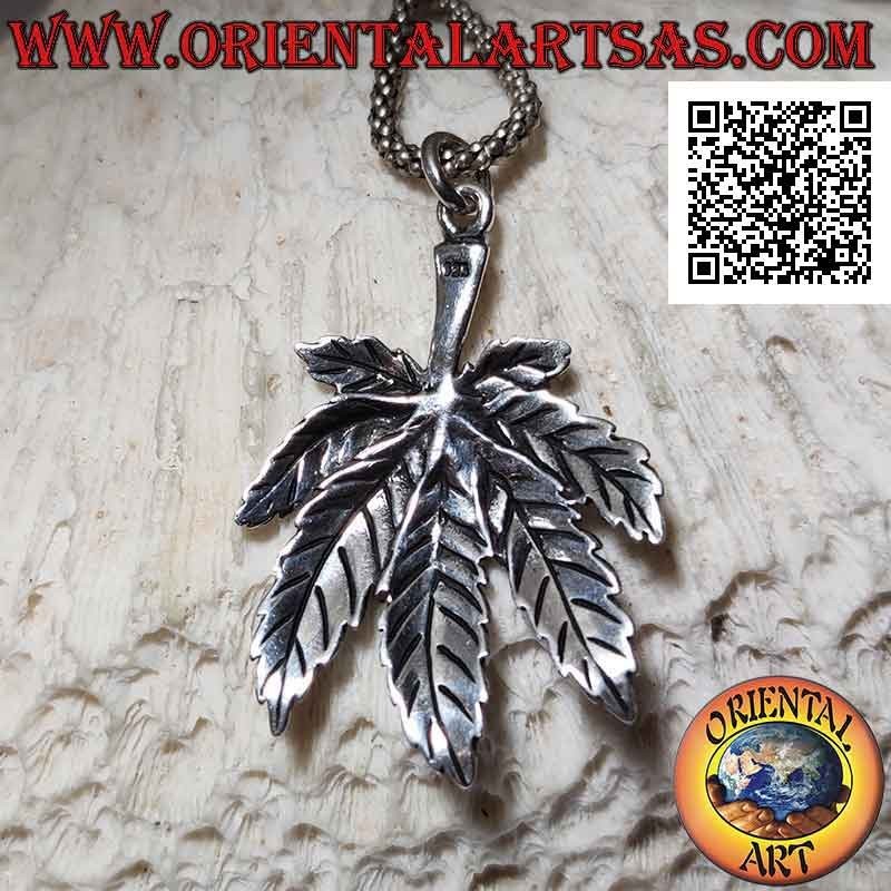 Cannabis marijuana leaf silver pendant (large)