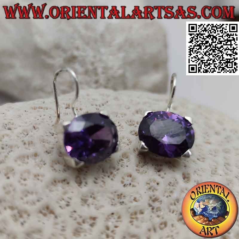 Silberohrringe mit amethystfarbenem Zirkon, horizontal oval facettiert