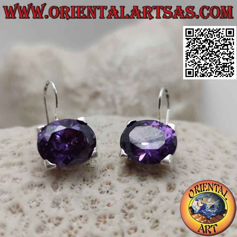 Silberohrringe mit amethystfarbenem Zirkon, horizontal oval facettiert