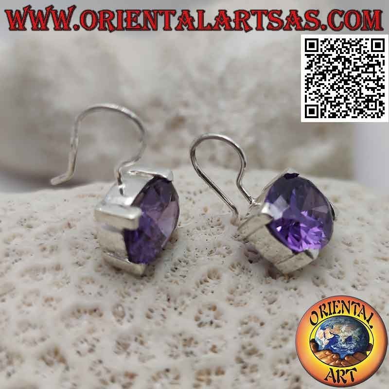 Boucles d'oreilles en argent avec zircon couleur améthyste, ovale horizontal facetté