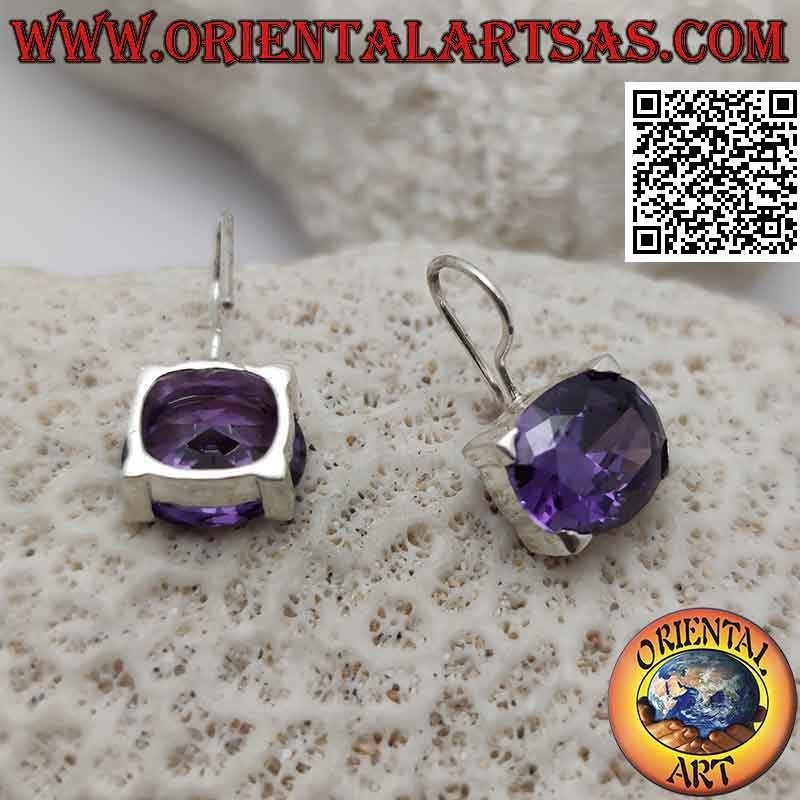 Boucles d'oreilles en argent avec zircon couleur améthyste, ovale horizontal facetté