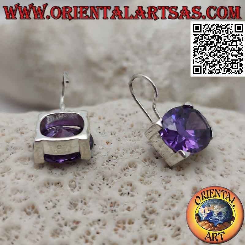 Pendientes de plata con circonitas color amatista, óvalo horizontal facetado
