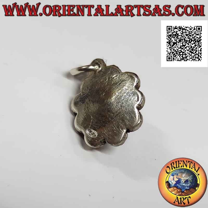 Silver flower pendant with central cabochon oval garnet surrounded by corals