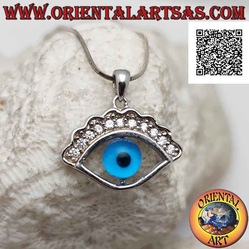 Silberanhänger, Allahs Auge (Amulett gegen böses Auge und Pech) mit Zirkonia-Augenbrauen