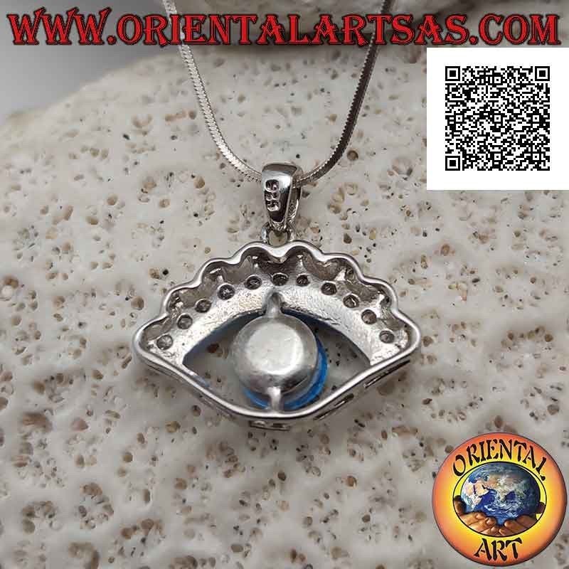 Colgante de plata, ojo de Alá (amuleto contra el mal de ojo y la mala suerte) con cejas de circonita cúbica