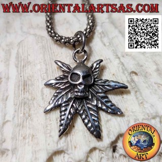 Skull on Marijuana Leaf Pendant 925 Sterling Silver - Original Jewelry | Oriental Art