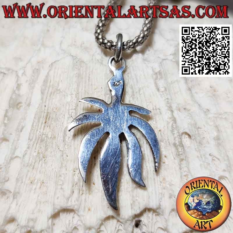 Pendentif en argent, feuille de marijuana inversée avec ovale central turquoise