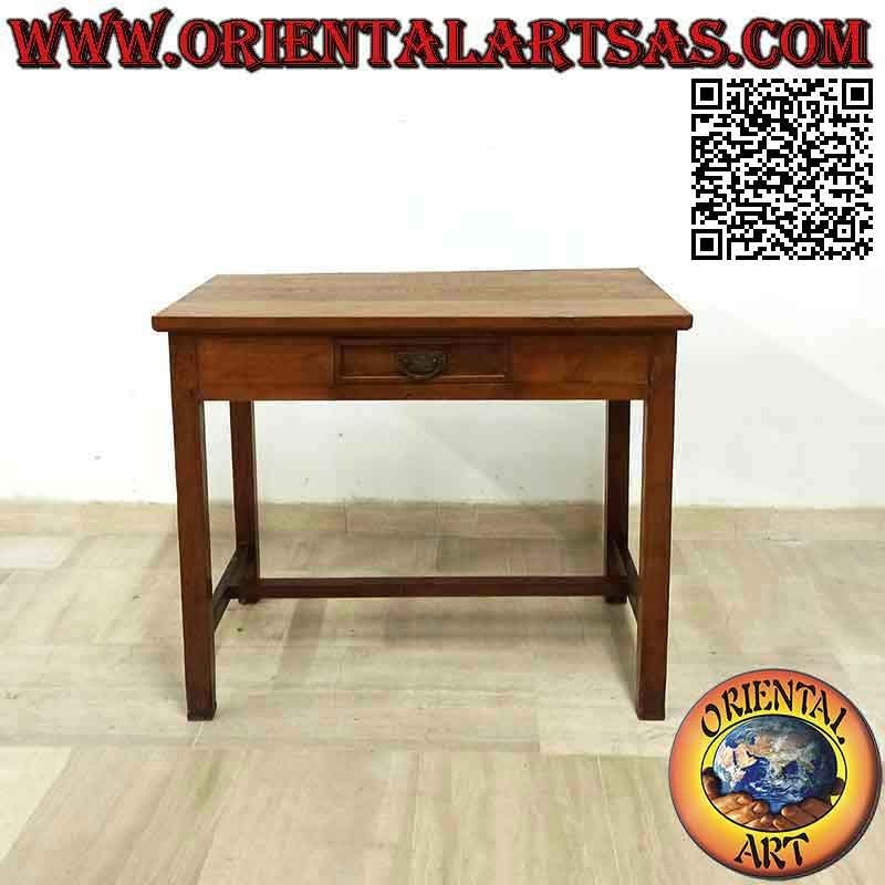 Bureau ancien avec tiroir central et repose-pieds en bois de teck