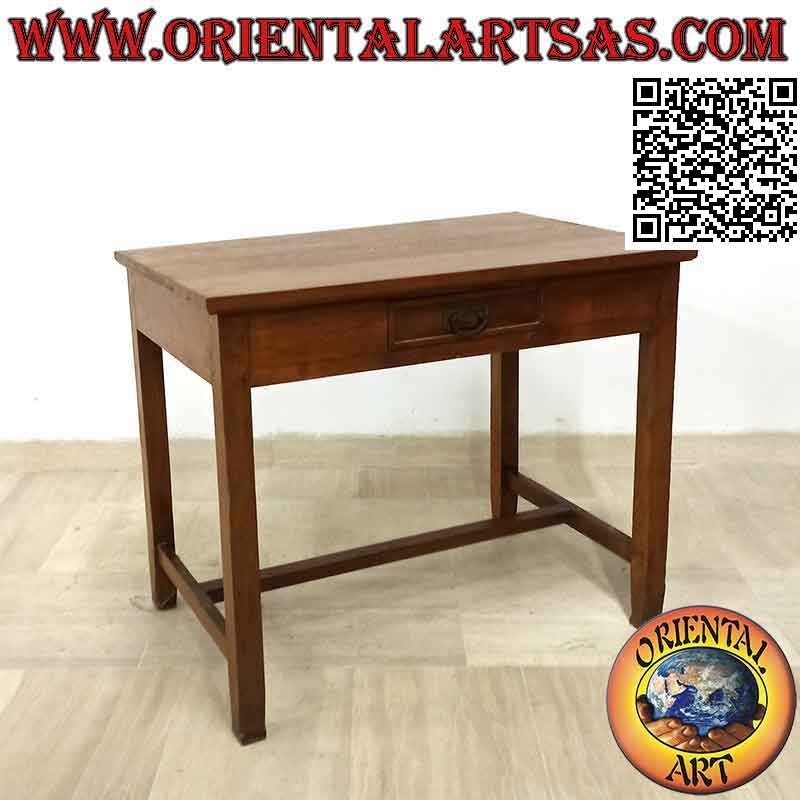 Antique desk with central drawer and footrest in teak wood