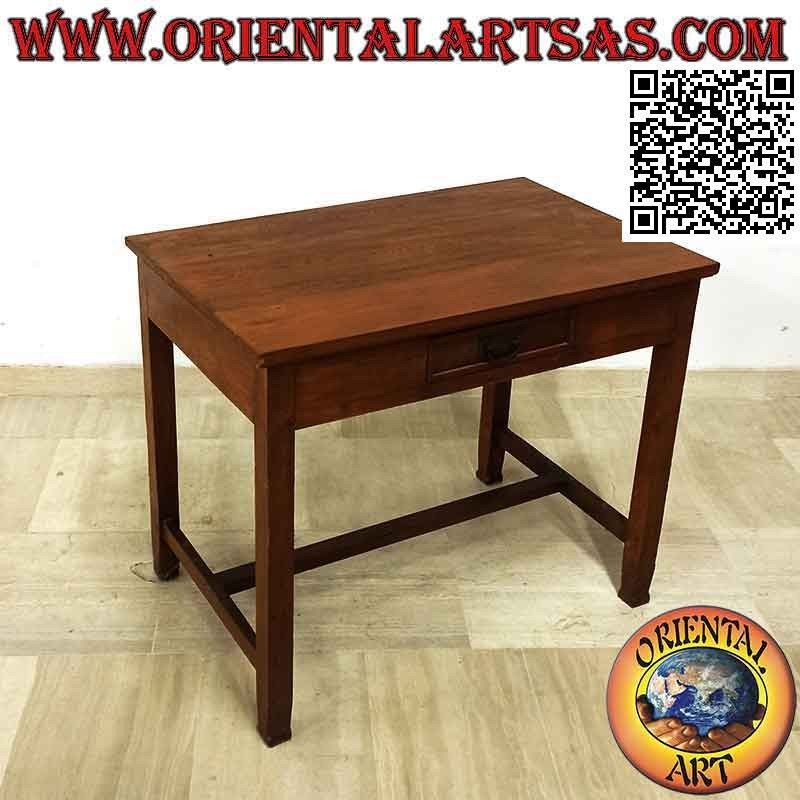 Antique desk with central drawer and footrest in teak wood