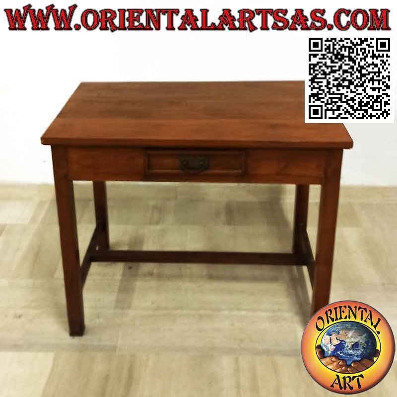 Bureau ancien avec tiroir central et repose-pieds en bois de teck