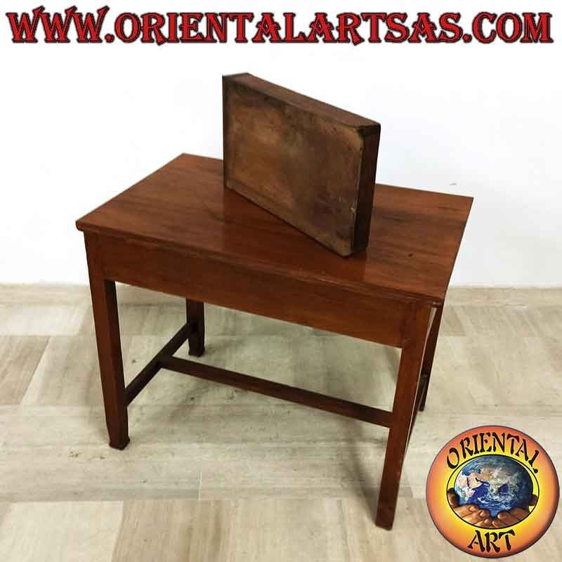 Scrivania antica con cassetto centrale e poggiapiedi in legno di teak