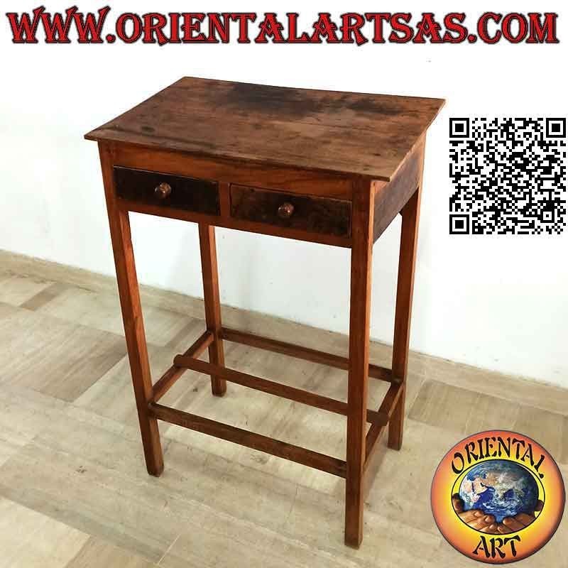High conference table with 2 drawers in antique teak wood