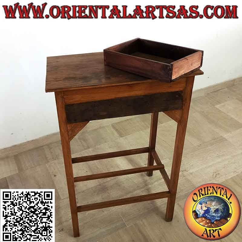 Table de conférence haute avec 2 tiroirs en bois de teck ancien